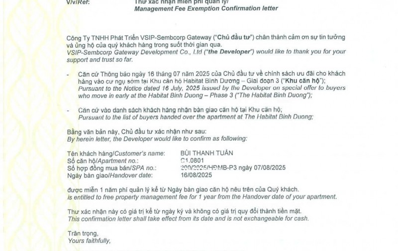 HABITAT CHÍNH CHỦ GD3 1PN